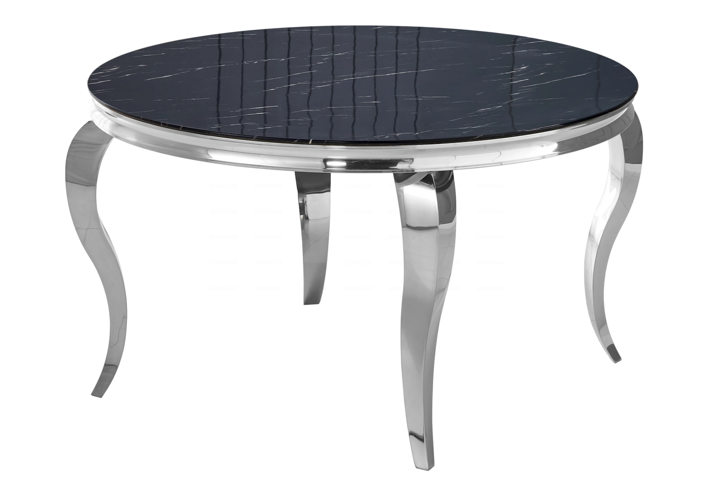 Table ronde marbre noir et chaises beige argentés – NEO