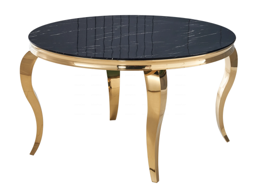 Table à manger ronde marbre noir pieds doré – NEO