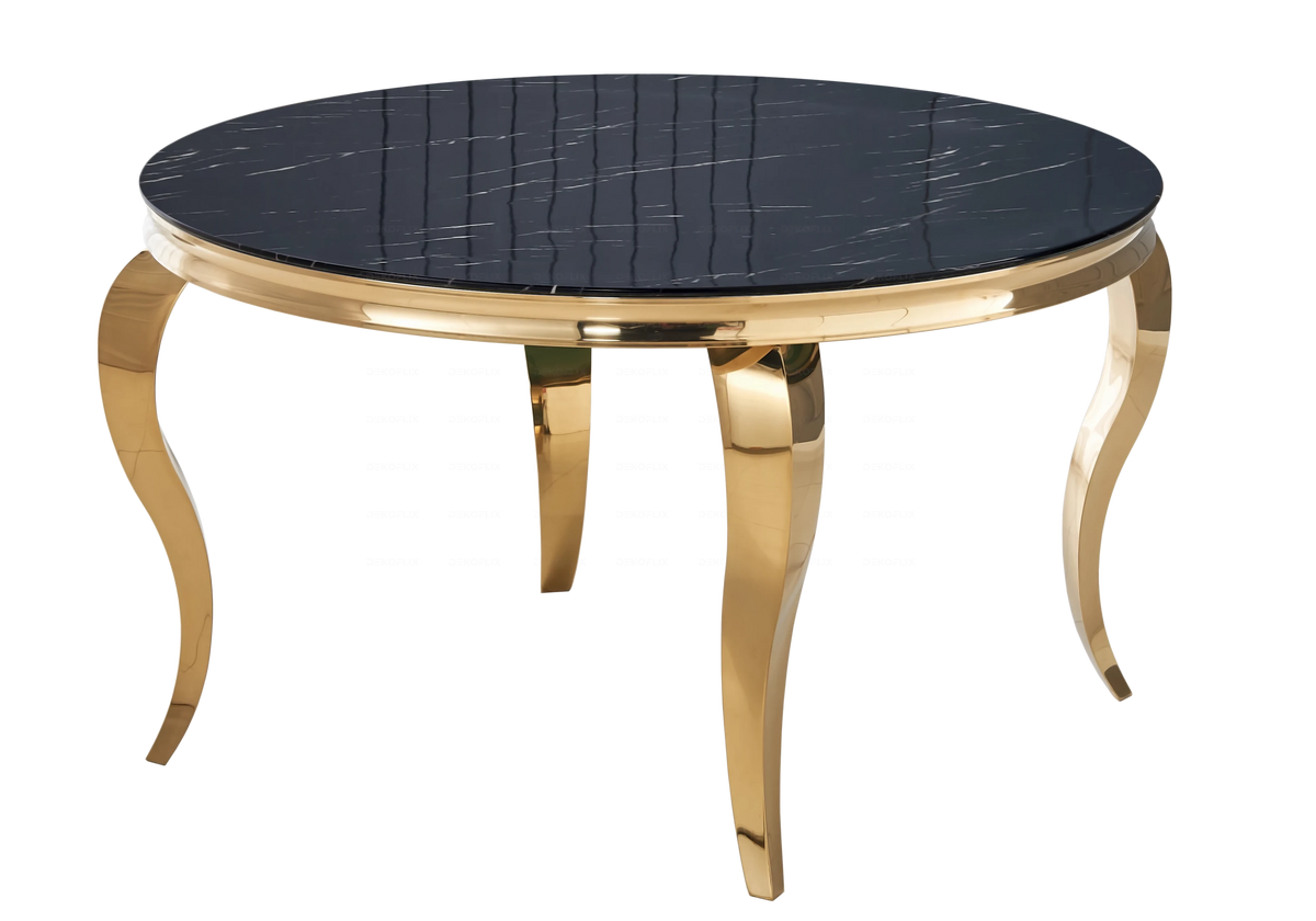Table à manger ronde marbre noir pieds or - Neo