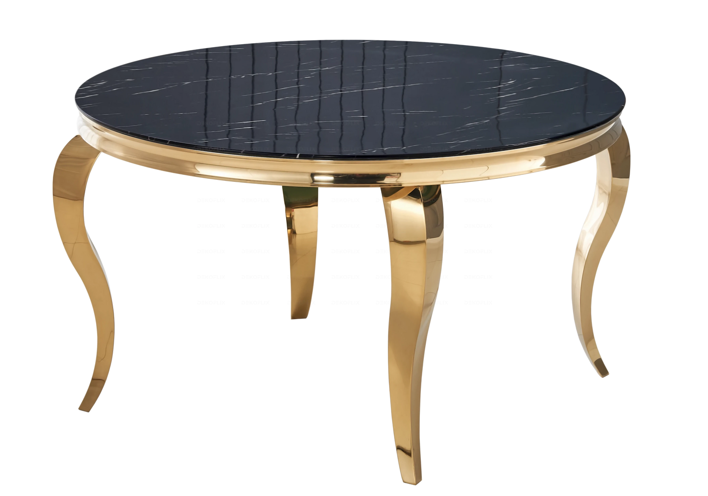 Table ronde marbre noir et chaises beige dorée – NEO