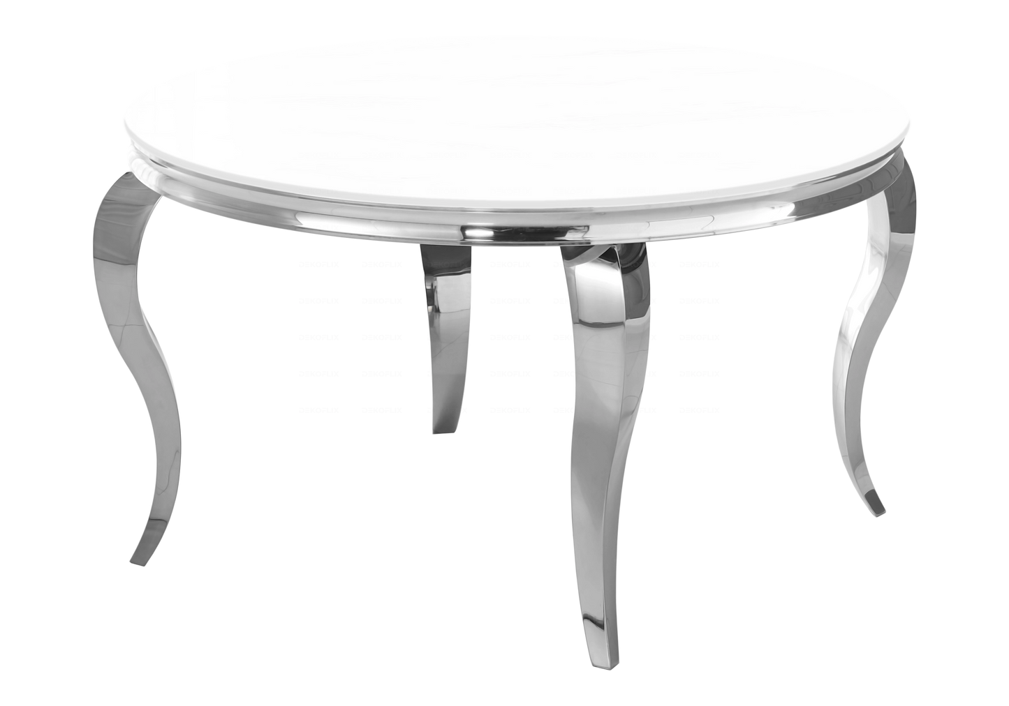 Table ronde verre blanc et chaises ardoise argentés – NEO