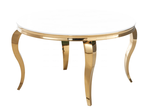 Table à manger ronde verre blanc pieds doré – NEO