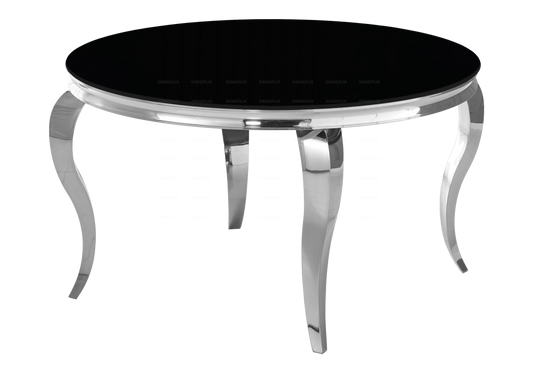 Table à manger ronde verre noir pieds argentés – NEO