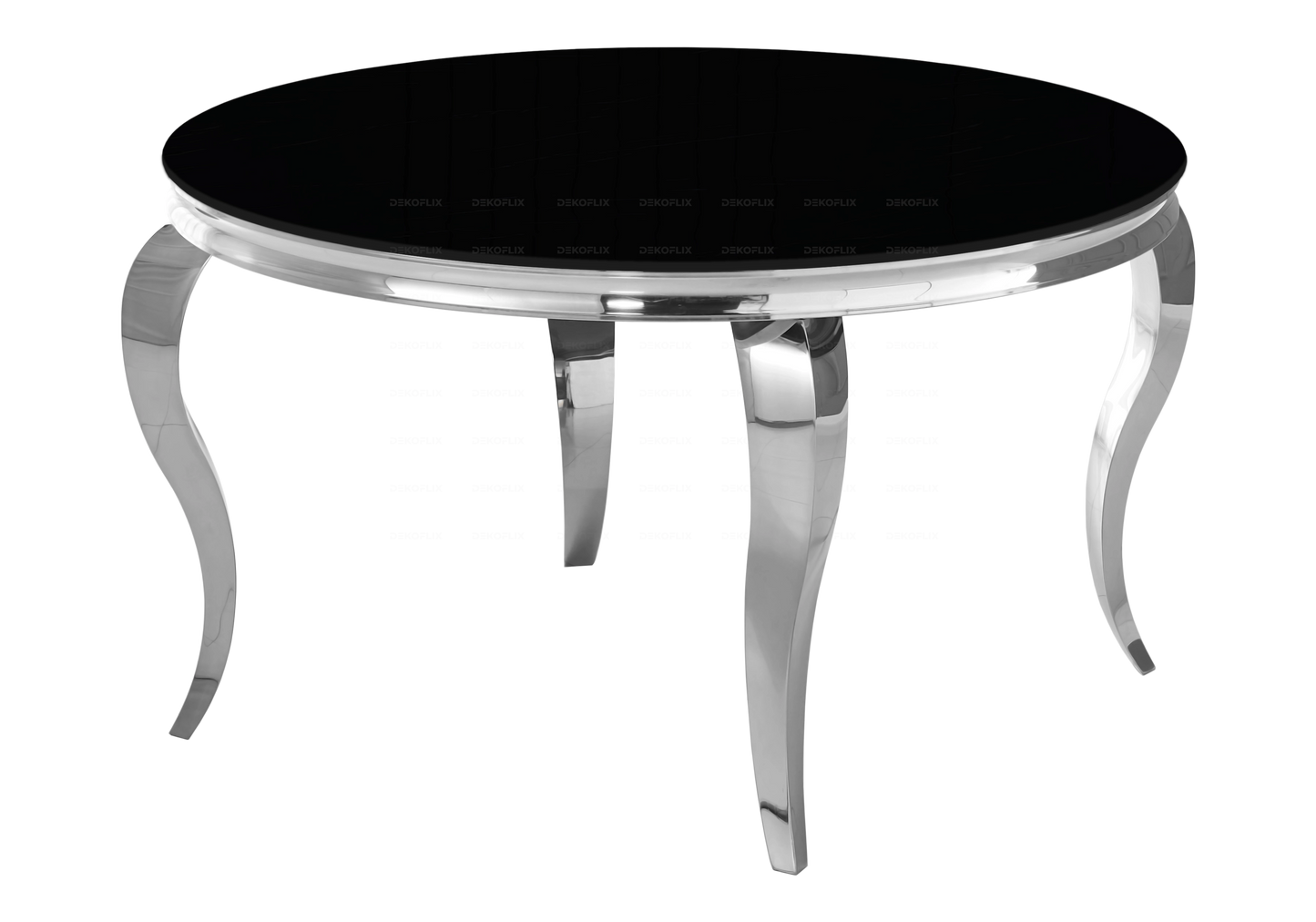 Table ronde verre noir et chaises taupe argentés – NEO