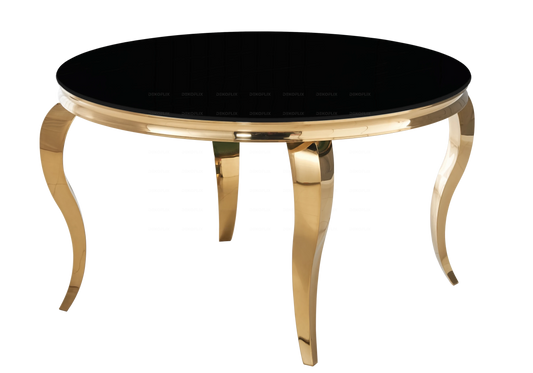Table à manger ronde verre noir pieds doré – NEO