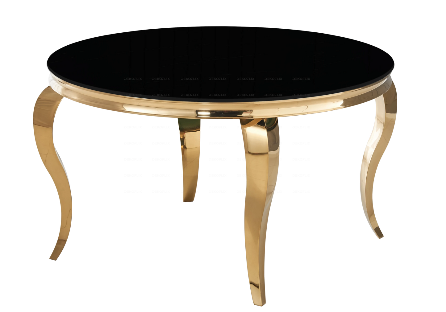 Table ronde verre noir et chaises ardoise dorée – NEO