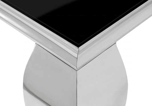 Console design verre noir pied argent – NEO
