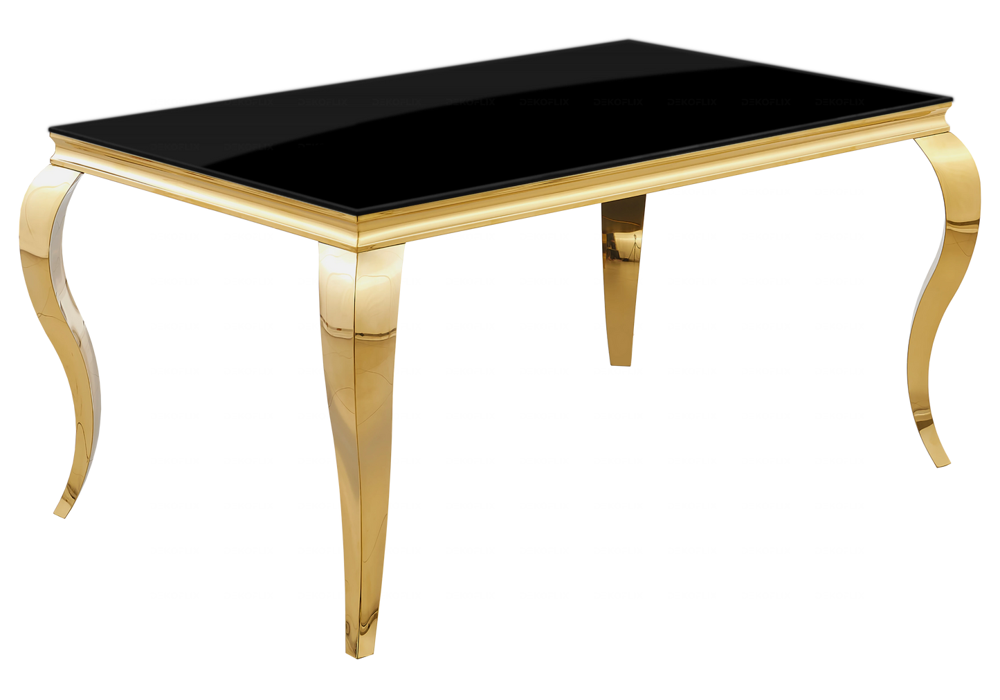 Table verre noir et chaises simili-cuir blanc doré – NEO