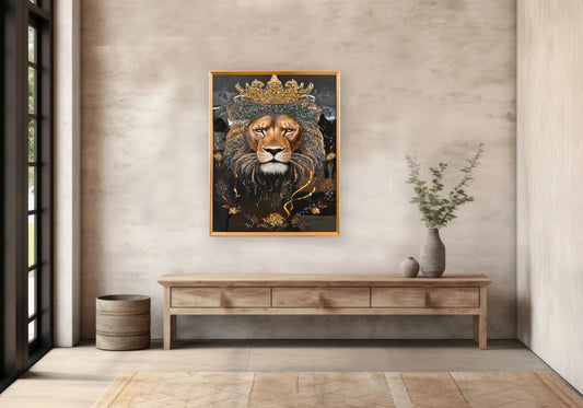 Tableau décoratif roi lion cristaux doré – AZAR Galerie du Mobilier