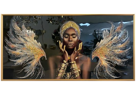 Tableau femme africaine ailes d’ange dorés – ZAYA Galerie du Mobilier