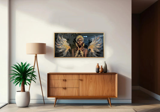 Tableau femme africaine ailes d’ange dorés – ZAYA Galerie du Mobilier