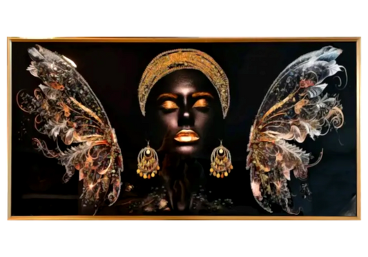 Tableau femme africaine ailes papillon dorées - NAJYA