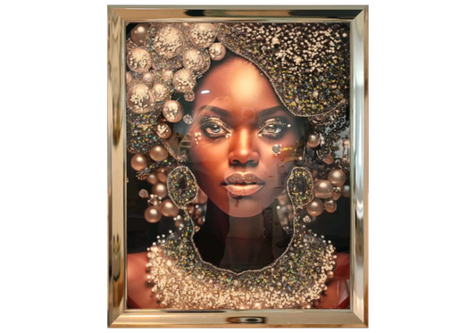 Tableau femme africaine perles cristaux dorés – AMARA