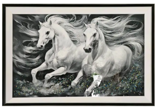 Tableau chevaux blancs éclats cristaux – STALLION