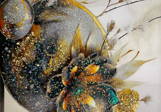 Tableau cristaux fleur dorée relief chic – FLORIA