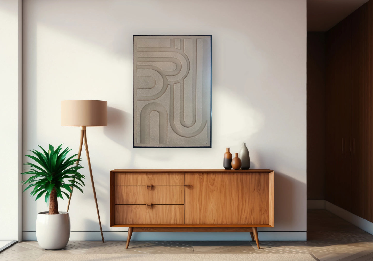 Tableau mural sablé motifs 3D abstraits – LINYA