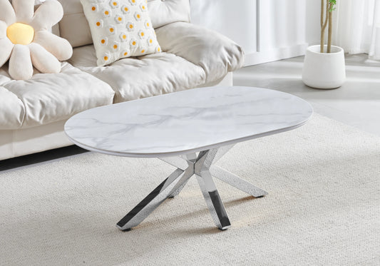 Table basse argentée céramique marbre blanc OTHO - DEKOFLIX