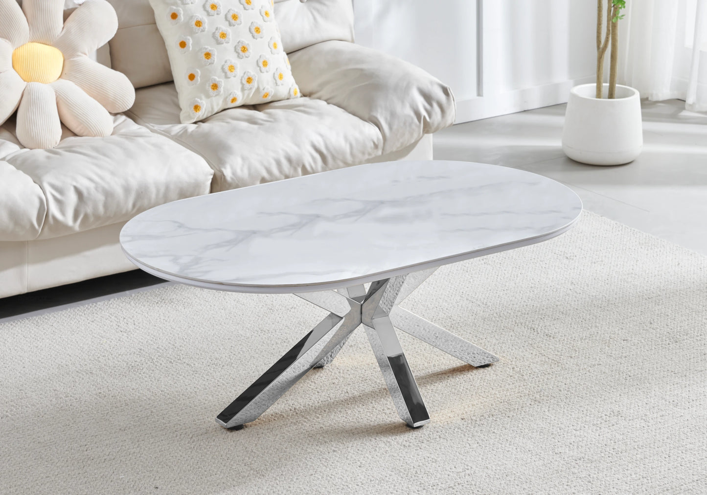 Console argentée céramique marbre blanc OTHO