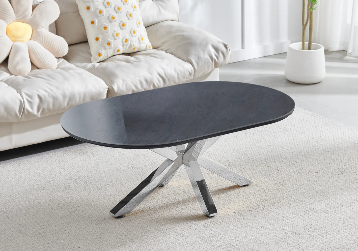 Table basse argentée céramique noire OTHO - DEKOFLIX