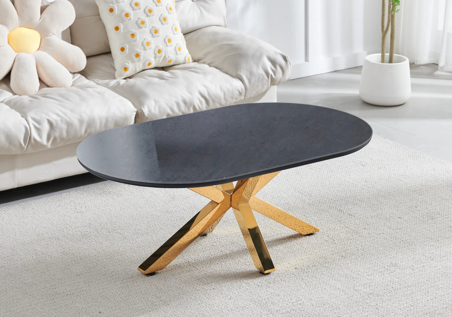Table basse dorée céramique noire OTHO - DEKOFLIX
