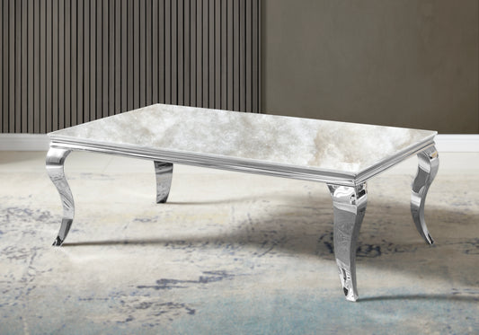 Table basse marbre beige pied argent - NEO