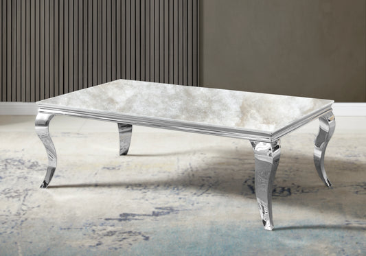Table basse rectangulaire marbre beige argent – Neo