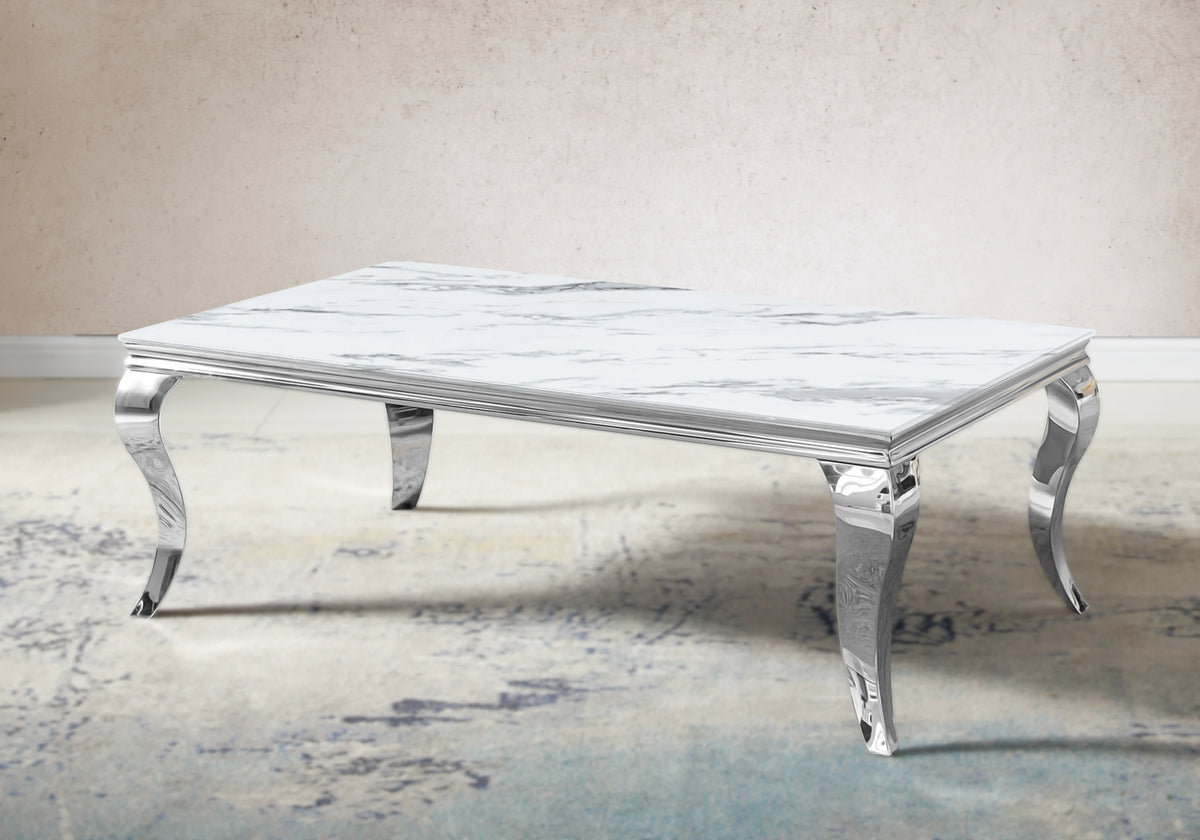 Table basse rectangulaire marbre blanc argent - Neo