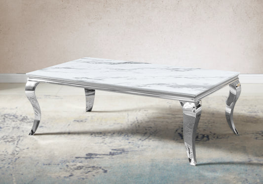 Table basse rectangulaire marbre blanc argent – Neo