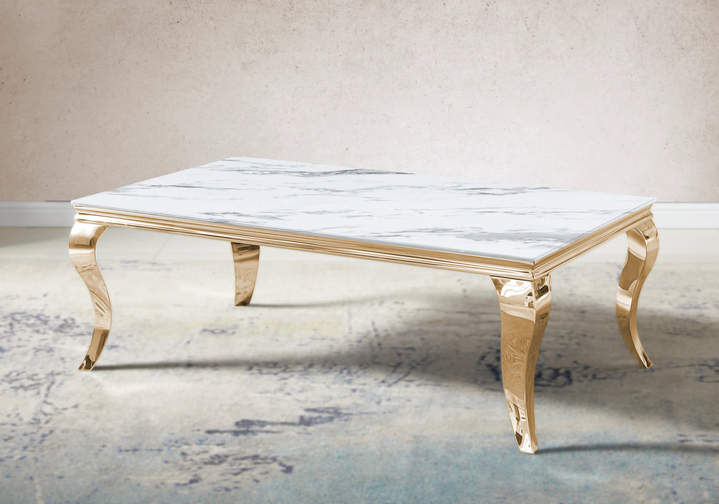 Table marbre blanc et chaises velours gris doré – NEO