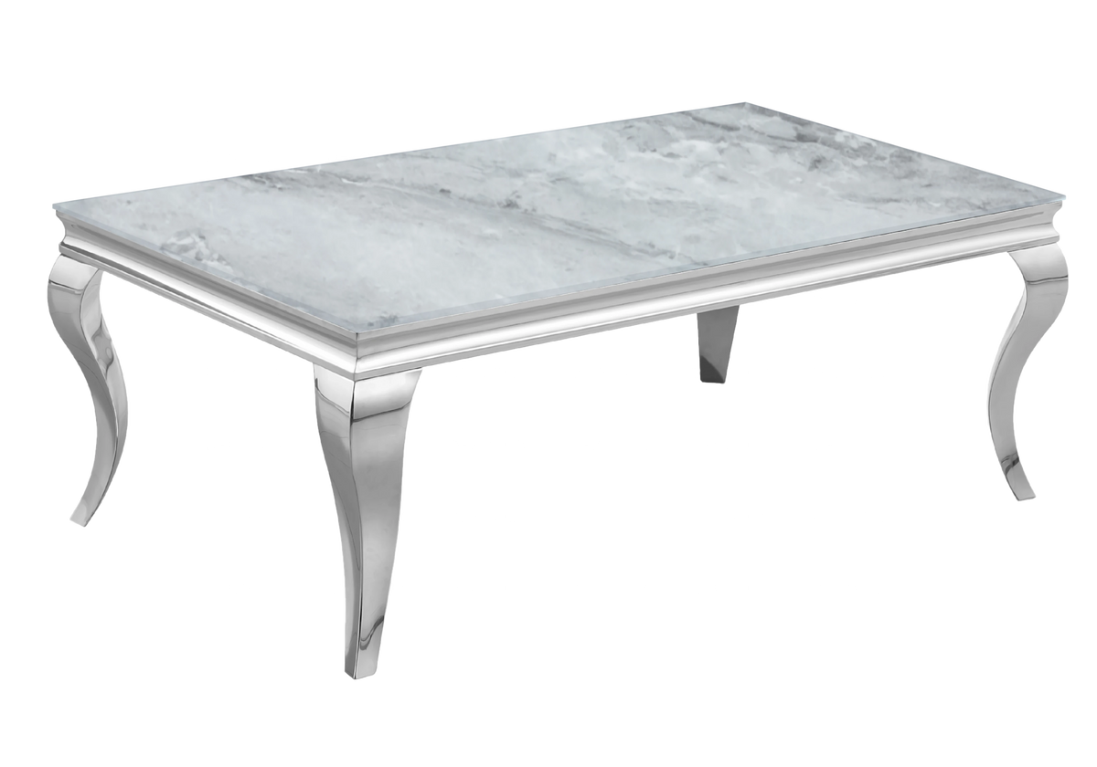 Ensemble table marbre gris et 4 chaises argent – Neo
