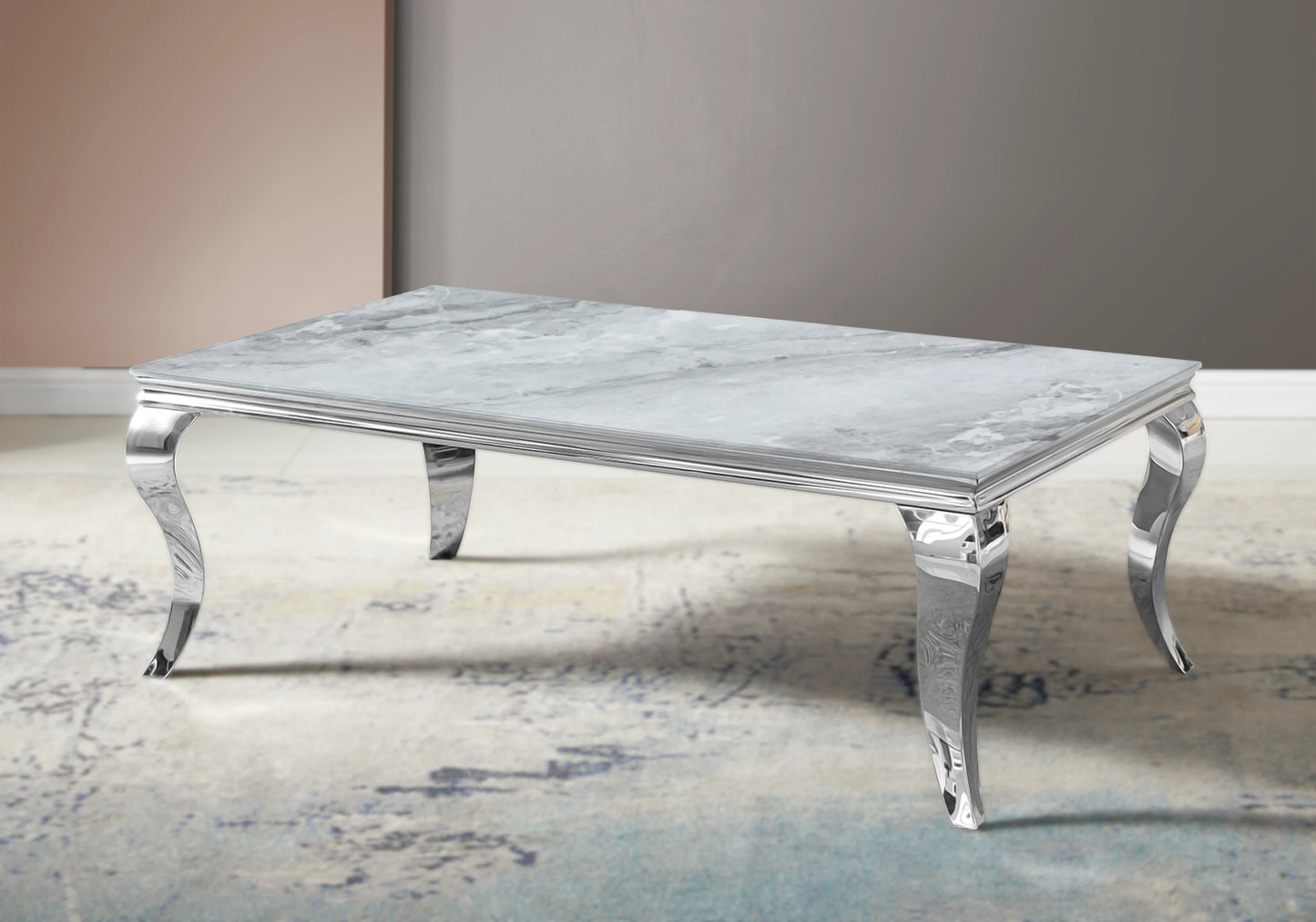 Table marbre gris et chaises simili-cuir noir argent – NEO