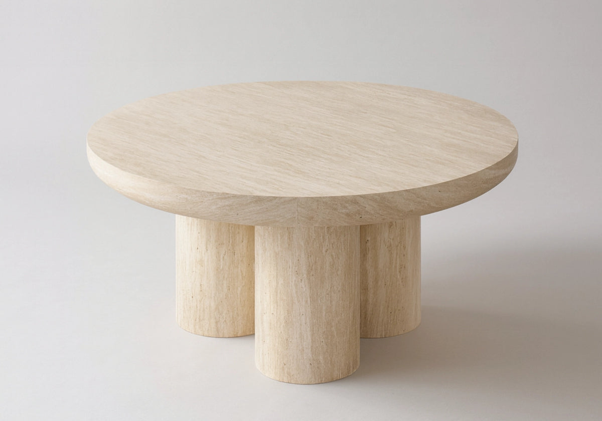 Table basse ronde effet travertin - Lumia