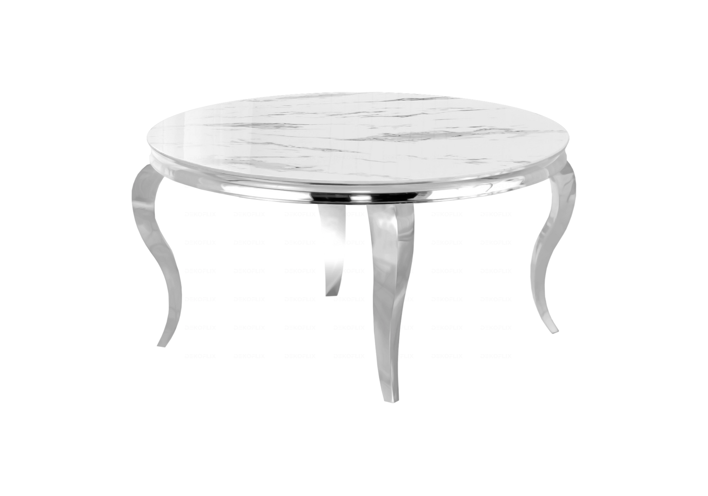 Table à manger ronde marbre blanc pieds argentés – NEO