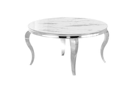 Table à manger ronde marbre blanc pieds argentés – NEO
