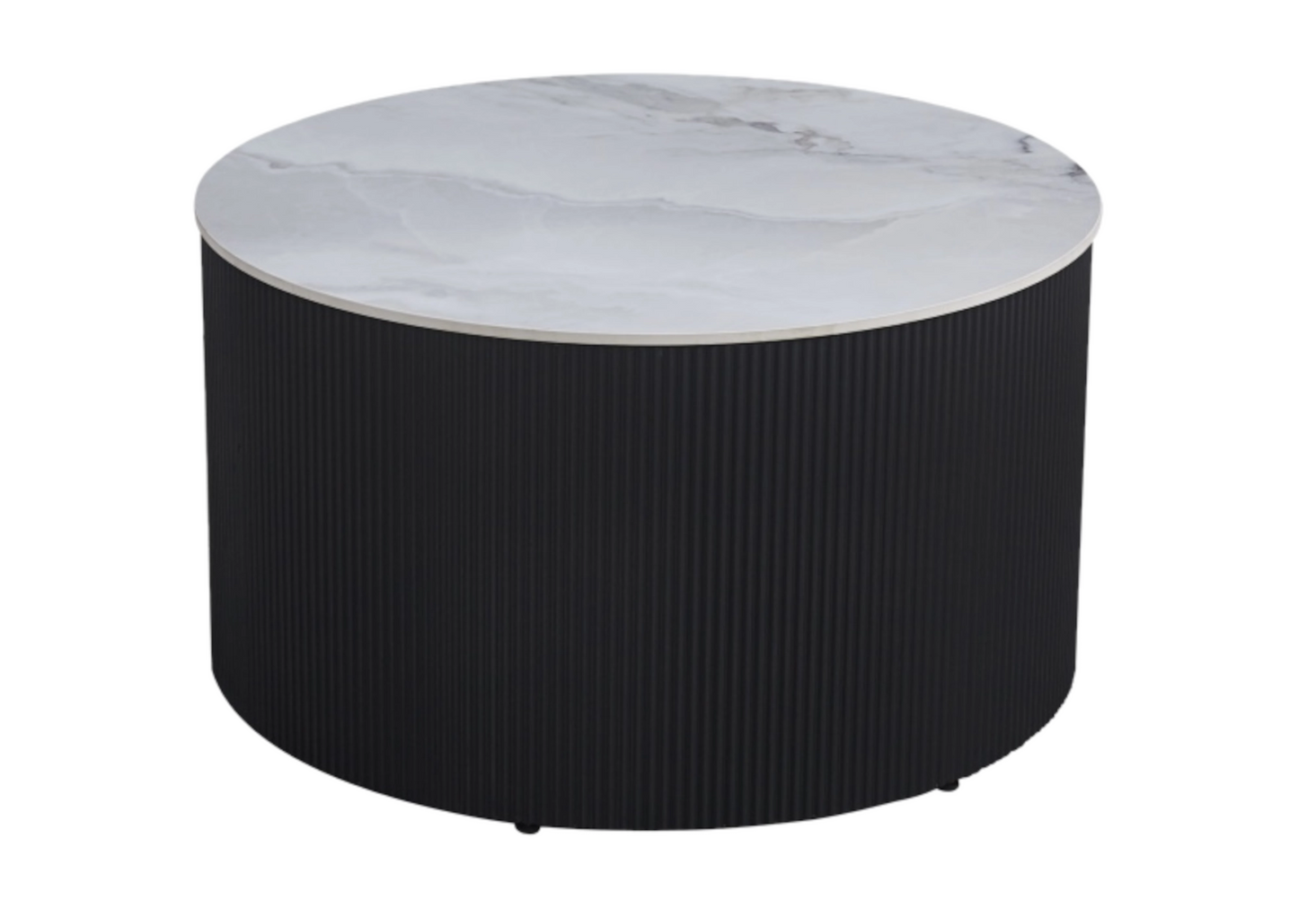 Table basse ronde marbre gris cannelée noir - ARIEL