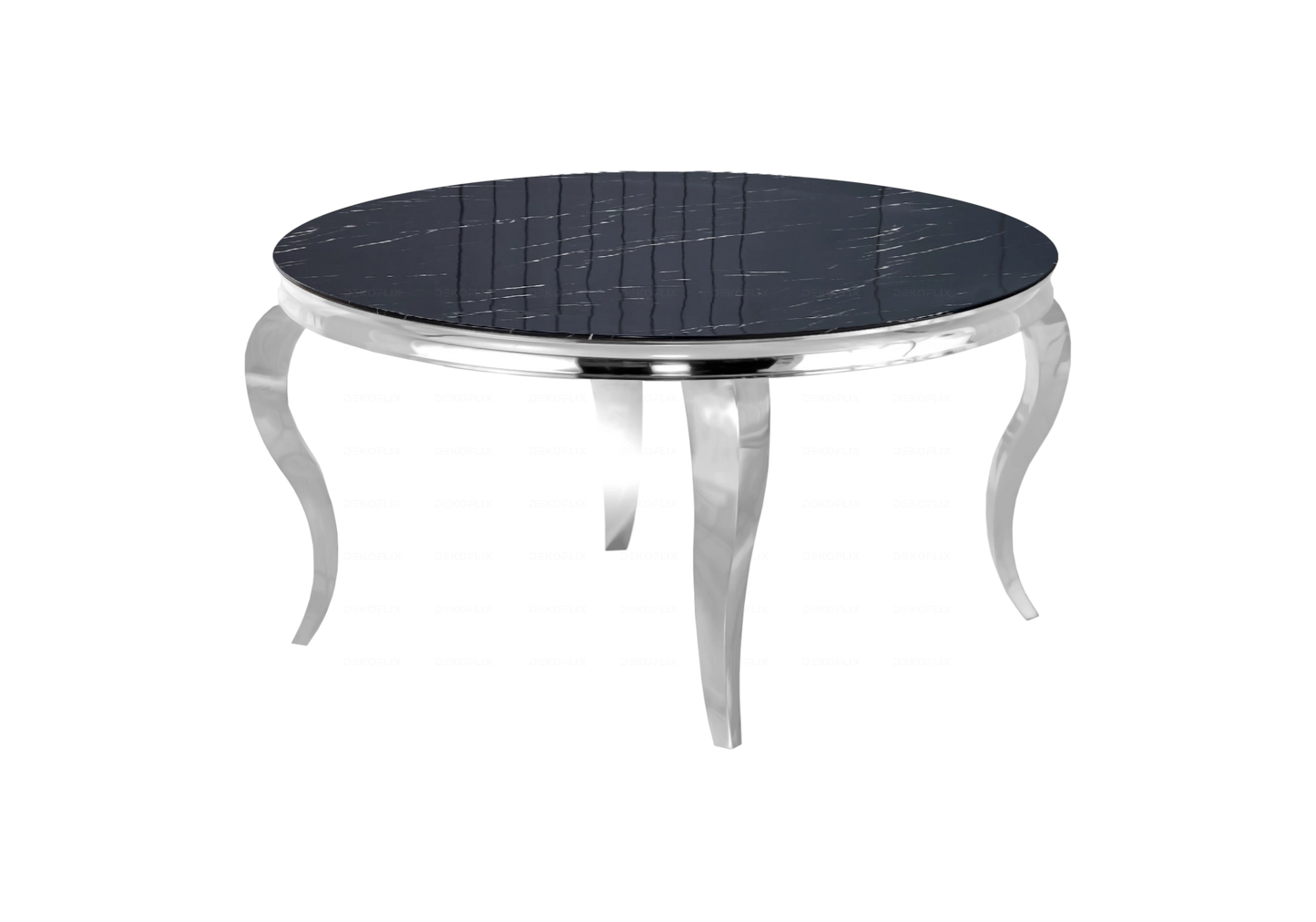 Table ronde marbre noir et chaises beige argentés – NEO