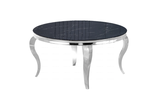 Table basse ronde marbre noir pieds argentés – NEO