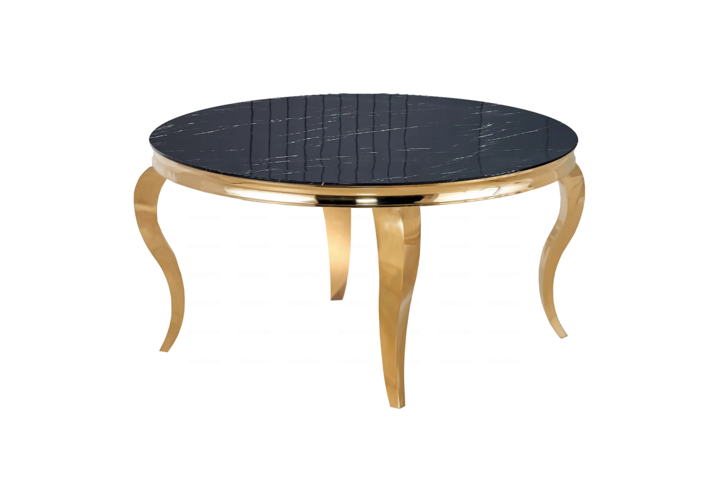 Table ronde marbre noir et chaises beige dorée – NEO
