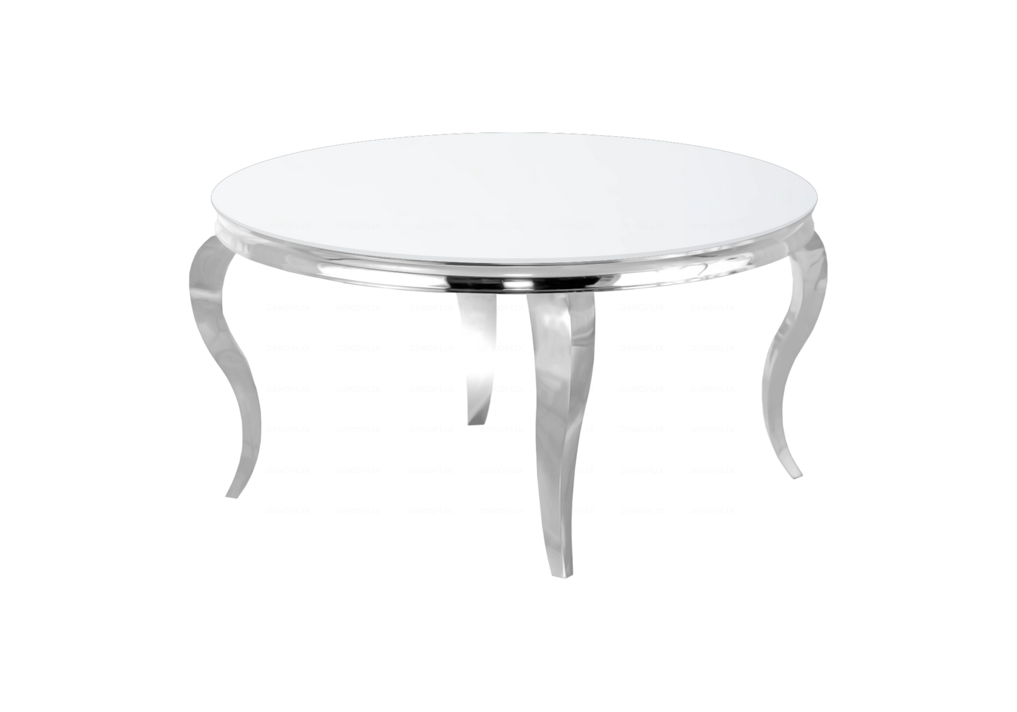 Table ronde verre blanc et chaises ardoise argentés – NEO
