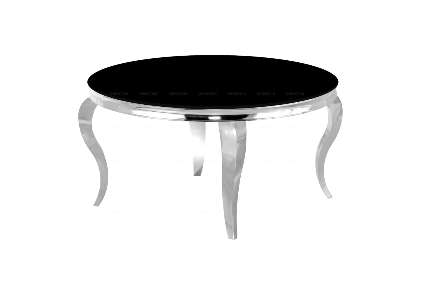 Salle à manger ronde verre noir pieds argentés chaises gris – NEO