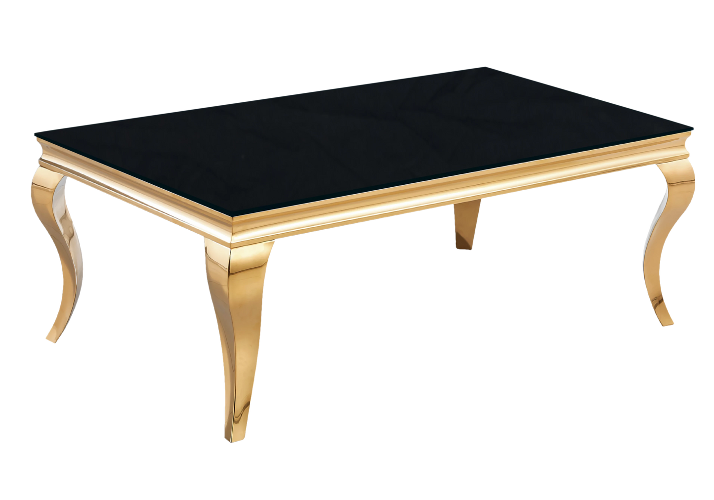 Table verre noir et chaises simili-cuir blanc doré – NEO