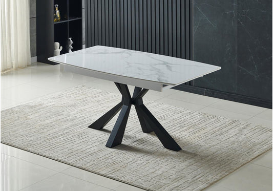 Table extensible noire marbre blanc LIKA