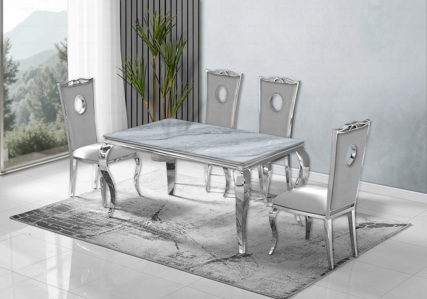 Console design marbre gris pied argent – NEO
