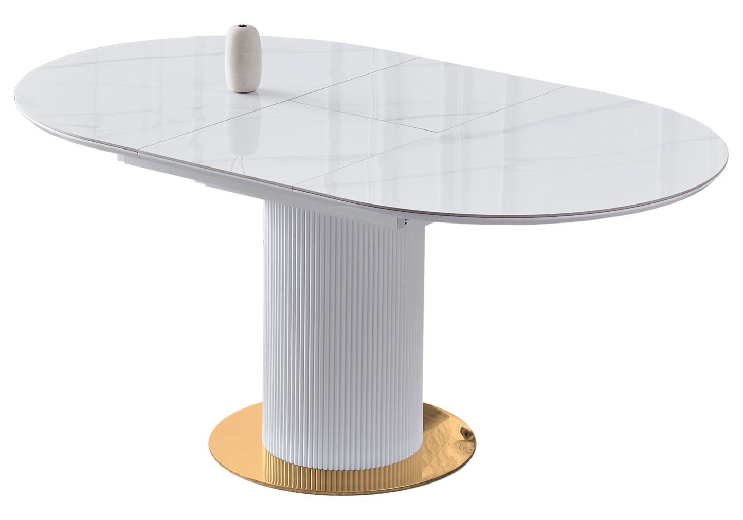 Table ronde extensible doré marbre blanc – LEON