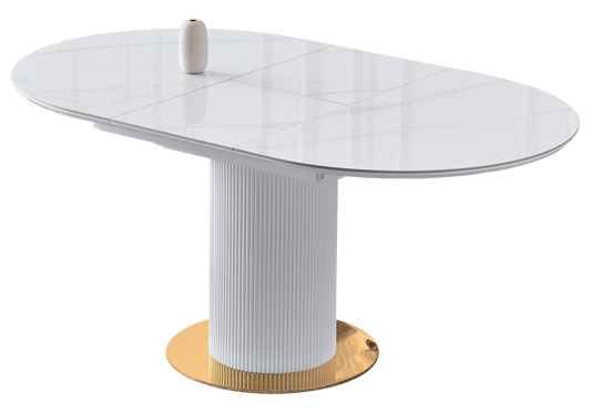 Table à manger extensible ronde céramique marbre blanc - Leon