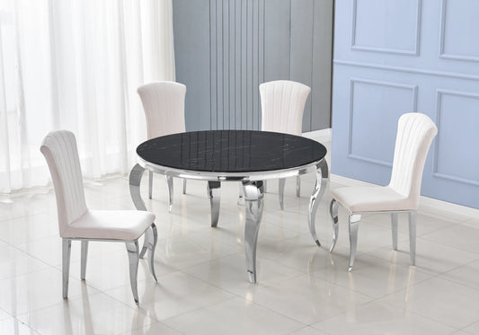 Table à manger ronde marbre noir pieds argent – Neo