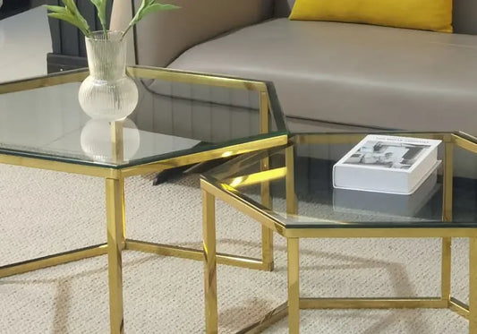 Tables basses gigognes dorées en verre LYNA New Design