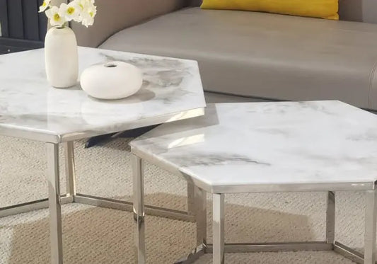 Tables basses gigognes marbre beige LYNA New Design