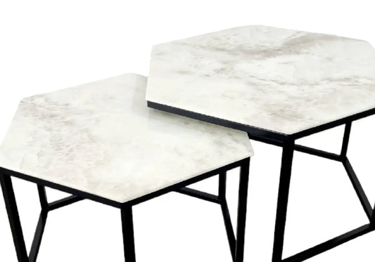 Tables basses gigognes noir marbre beige LYNA New Design