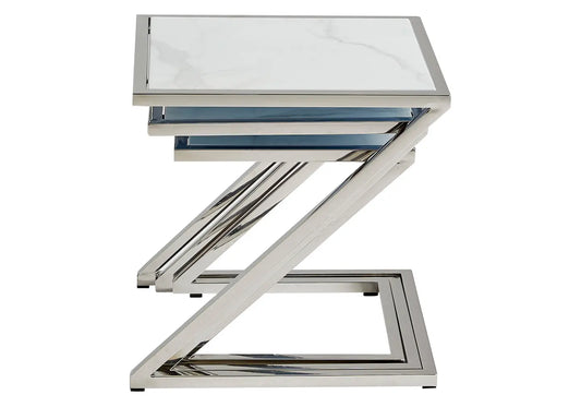Tables gigognes chrome marbre blanc ZAKI New Design